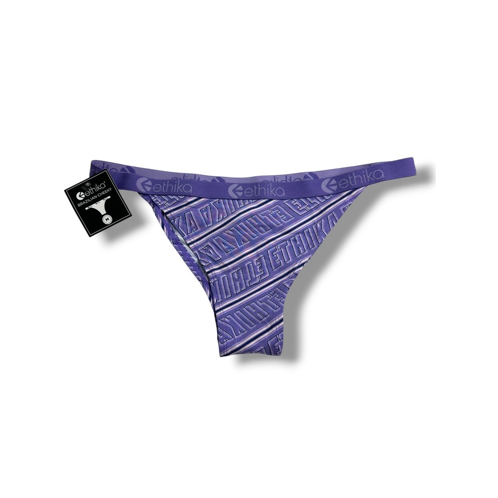 Ethika Brazilian Cheeky Underwear Womens M Purple Logo Print Low Rise New